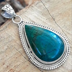 Green Chysocolla Sterling Silver Pendant
